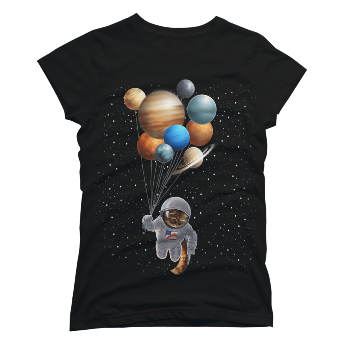 astronaut holding planet balloons shirt
